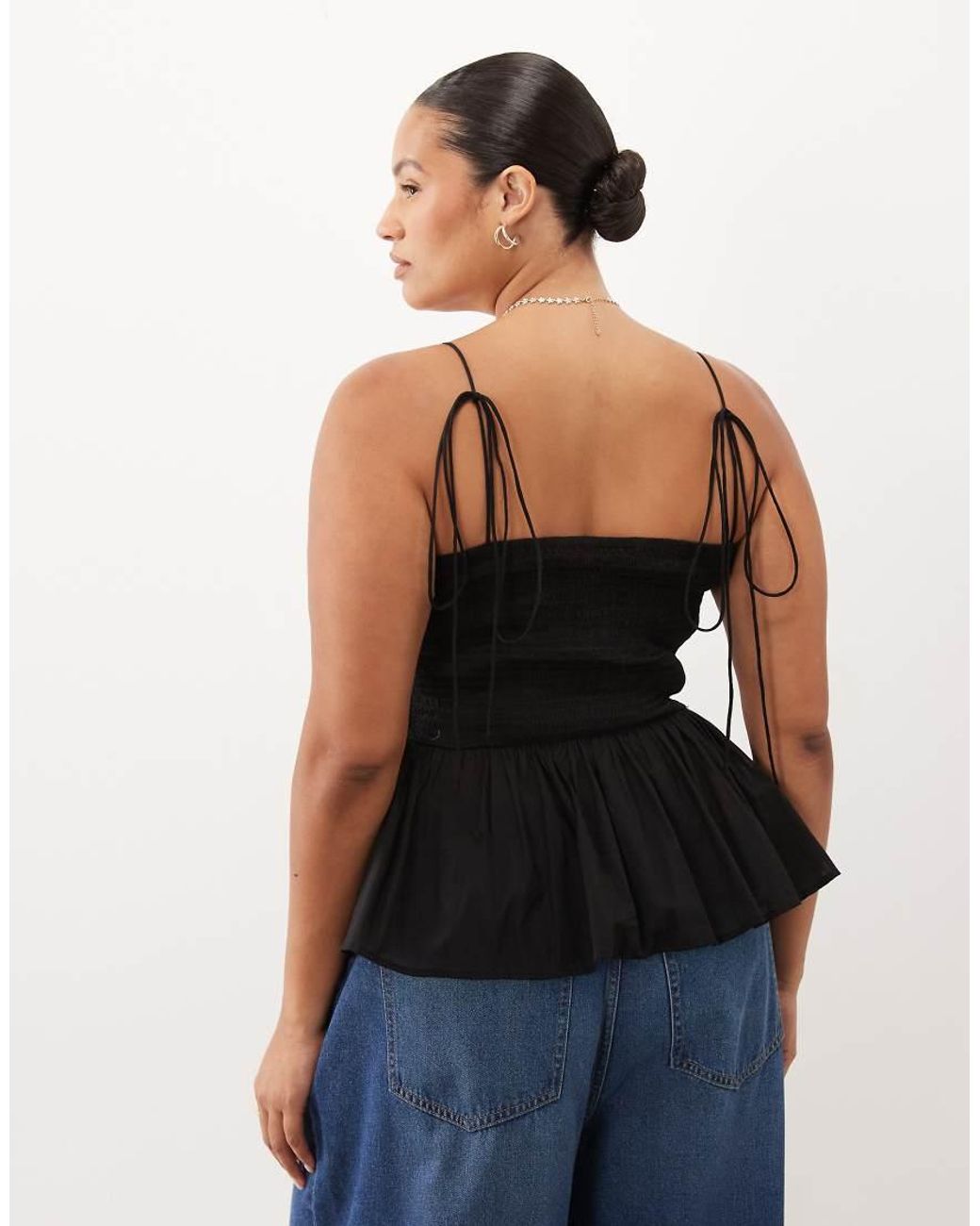 ASOS Black Asos Design Curve Shirred Detail Peplum Cami