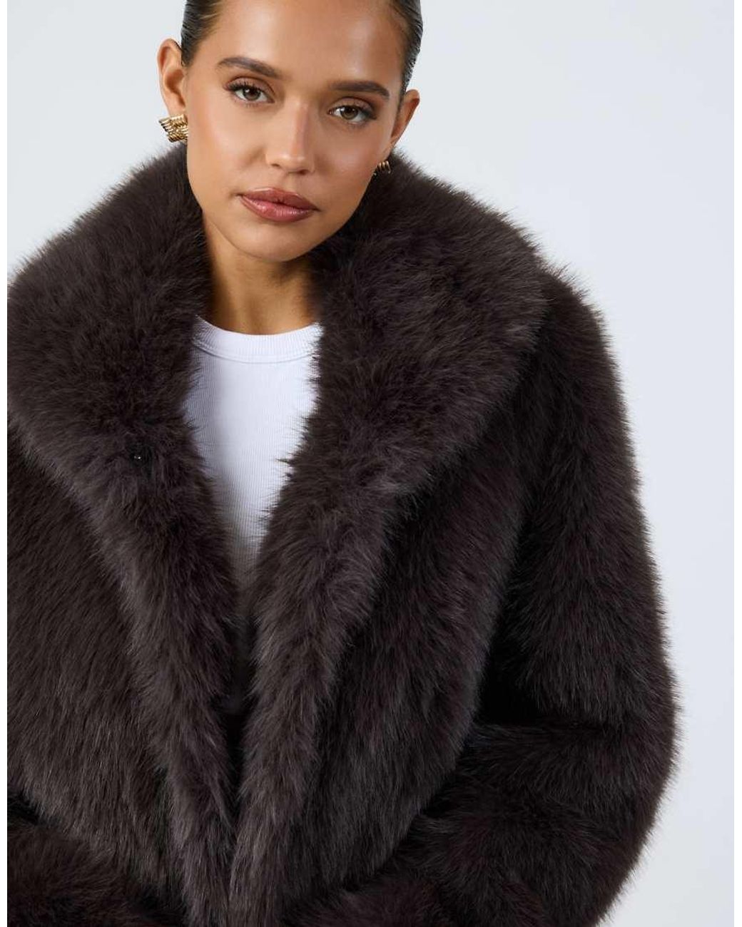 Aria Cove Blue Faux Fur Collared Cropped Coat