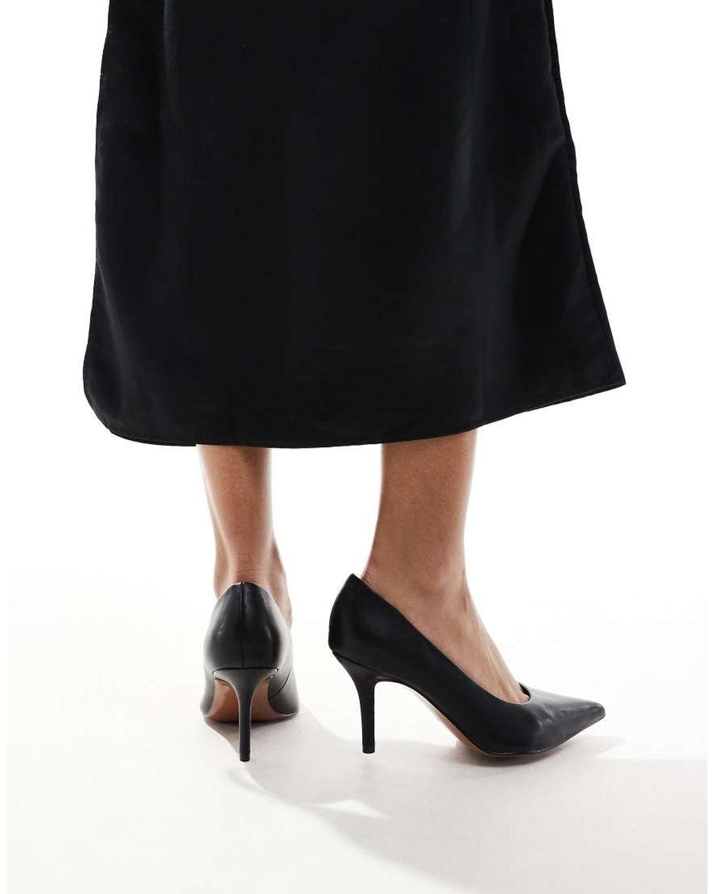Asos Design Wide Fit Black Salary Mid Heeled Court Shoes