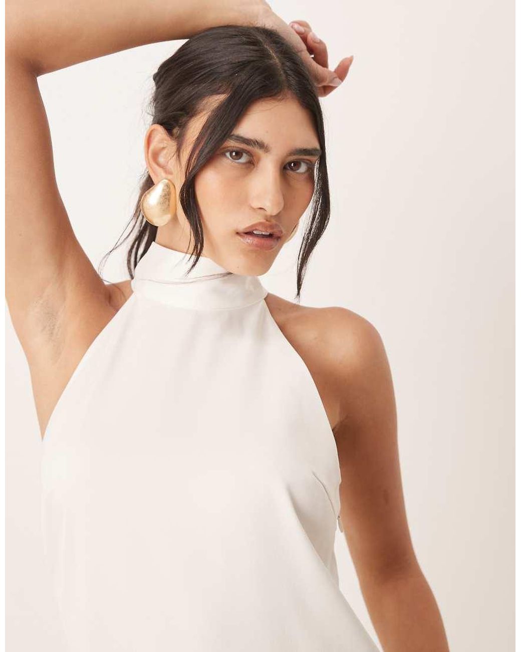 Y.A.S Natural Halterneck Mini Dress With Bow Back