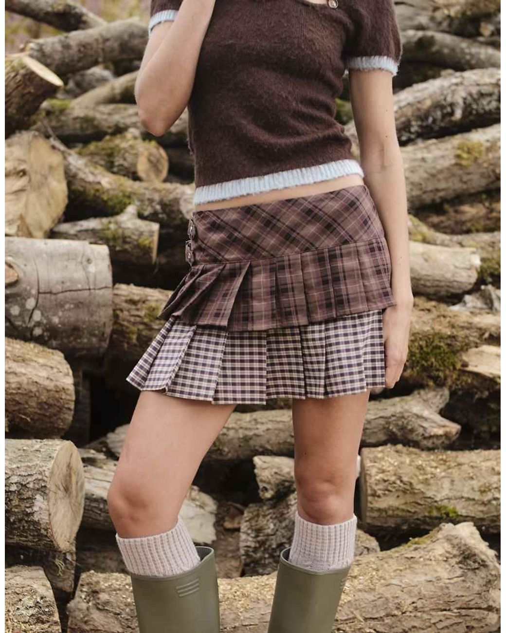 Daisy Street Metallic Double Layer Mini Skirt With Side Buckles