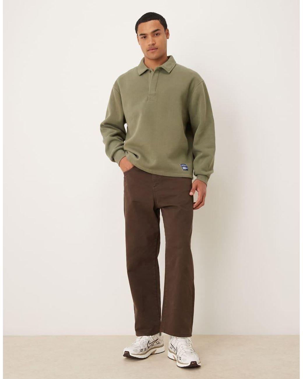 ASOS Green Relaxed Polo Sweatshirt With Woven Label Badge for men