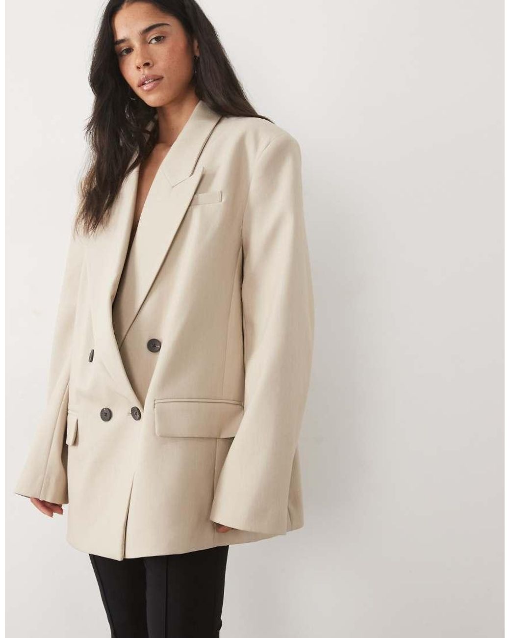 ASOS Natural Tailored Strong Shoulder Double Breasted Blazer