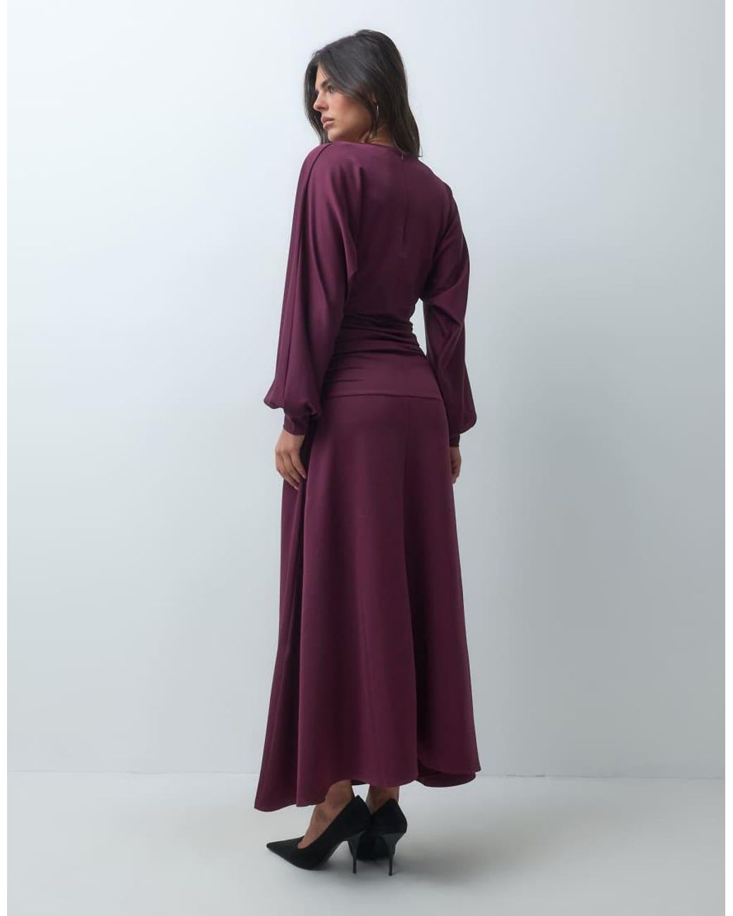 Iyal Purple Modal Stretch Dropped Waist Batwing Maxi Dress