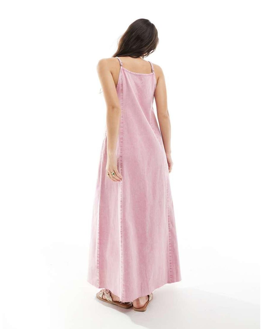 Monki Pink Denim Cami Maxi Dress With Front Split