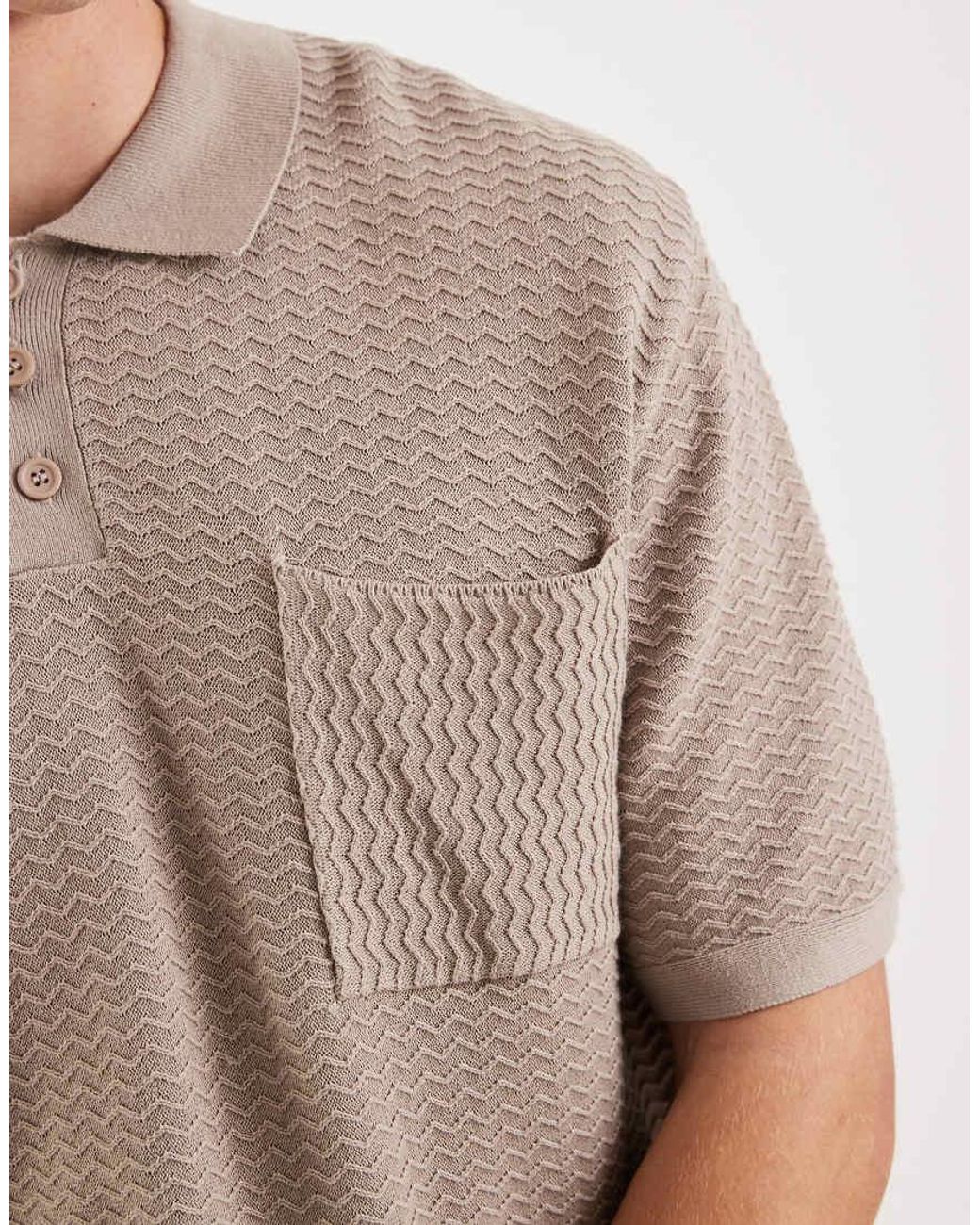 Redefined Rebel Natural Fernando Boxy Fit Short Sleeve Textured Polo Shirt for men