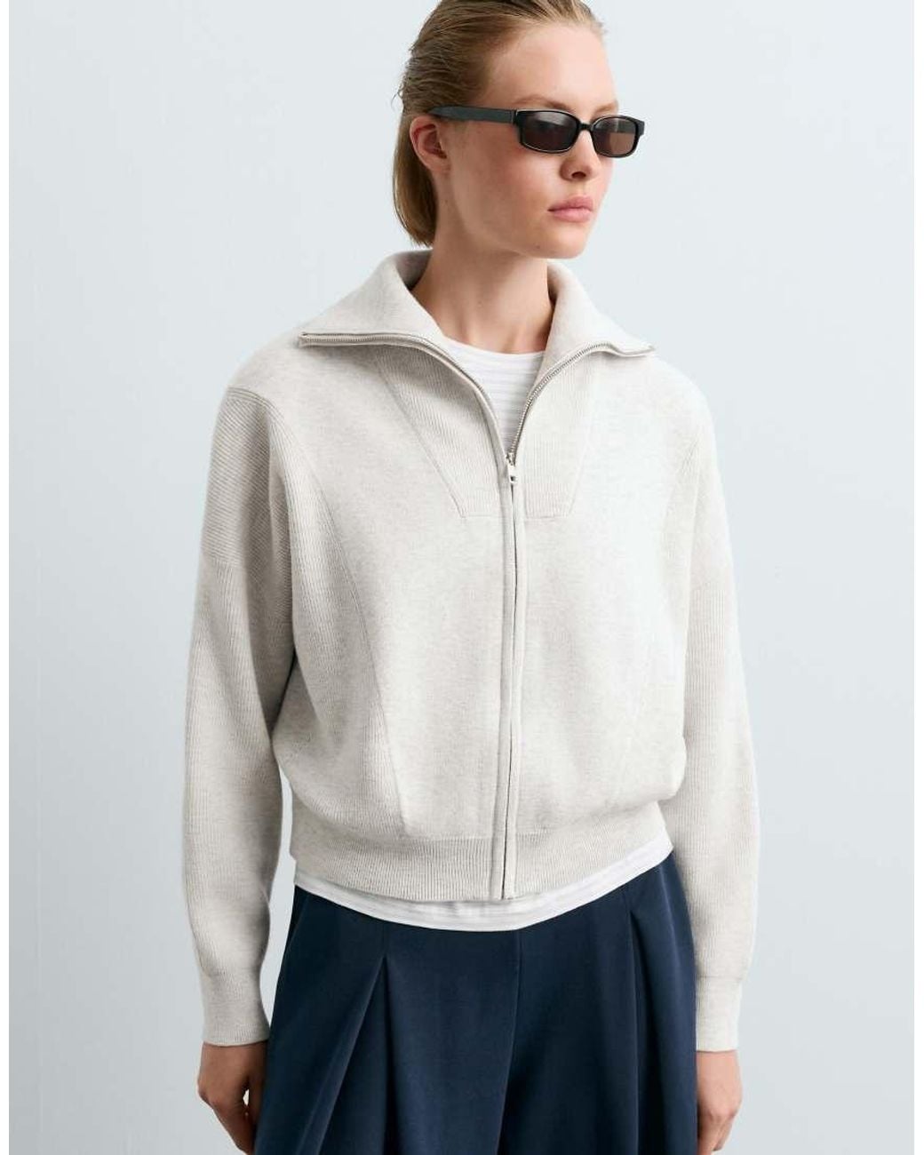 Oysho White Ribbed Knit Jacket