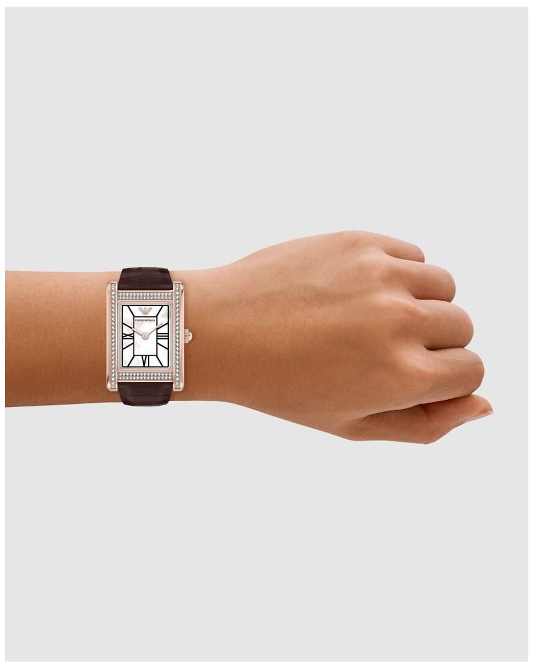 Emporio Armani White Two-Hand Leather Watch