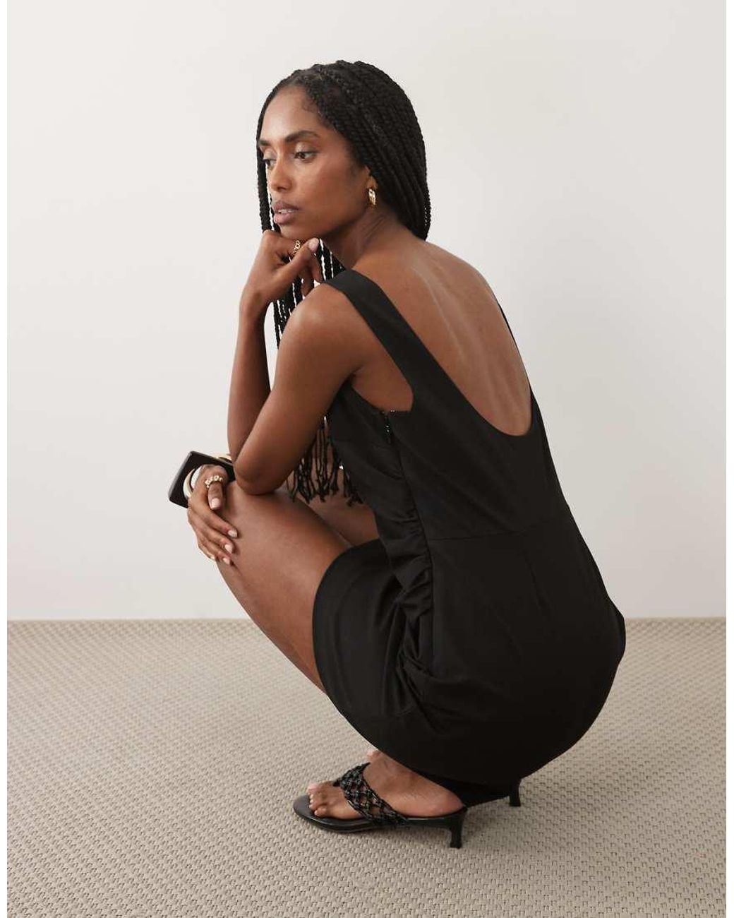 Abercrombie & Fitch Black Square Neck 90s Tailored Mini Dress With Hardware Detail