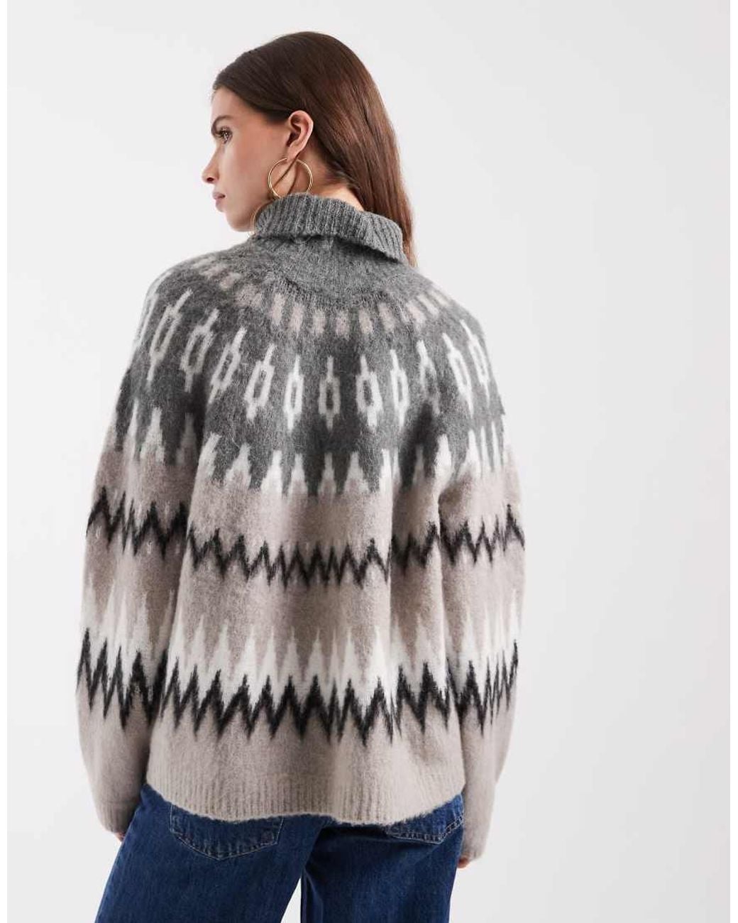 Object Gray Roll Neck Fairisle Knit Jumper