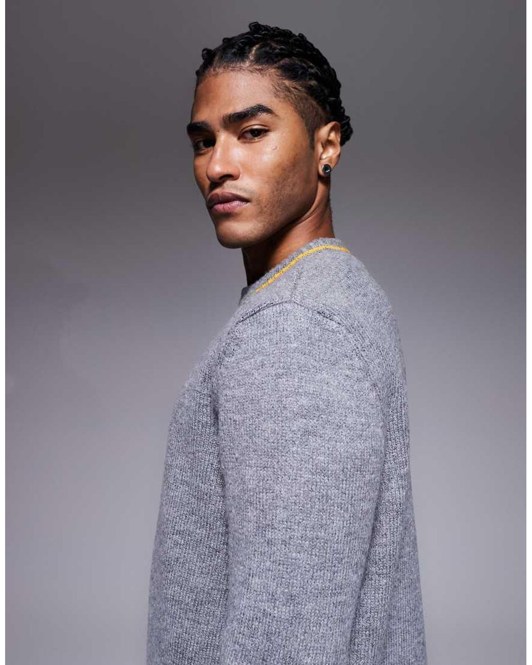 ASOS Gray Relaxed Knitted Crew Neck Jumper for men