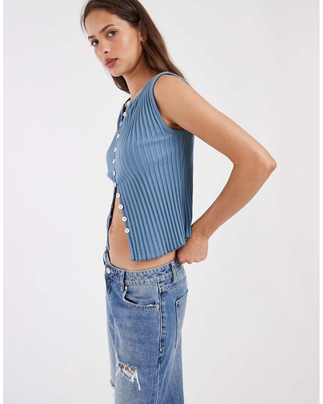 Free People Blue Tilly Button Down Tank Top