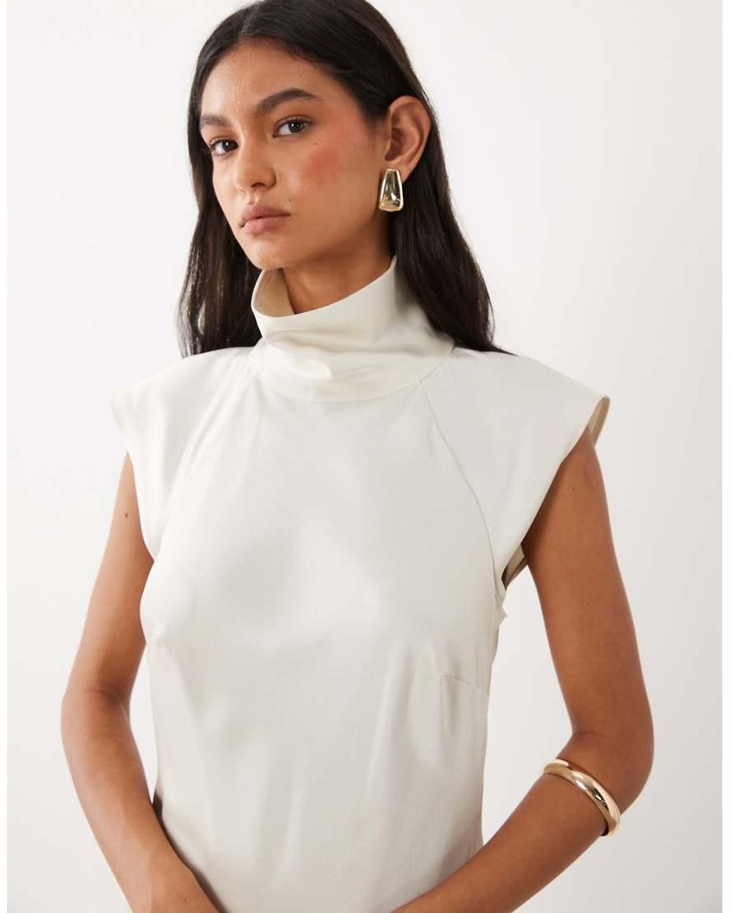 ASOS White High Neck Satin Maxi Dress With Godets