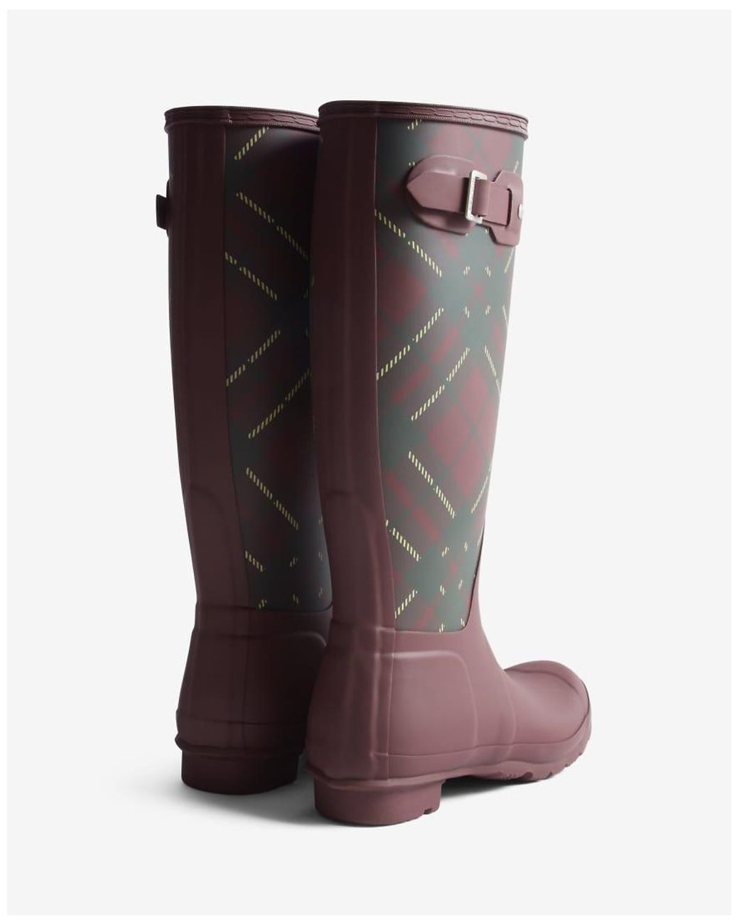 Hunter Gray Original Tall Tartan Print Wellington Boots