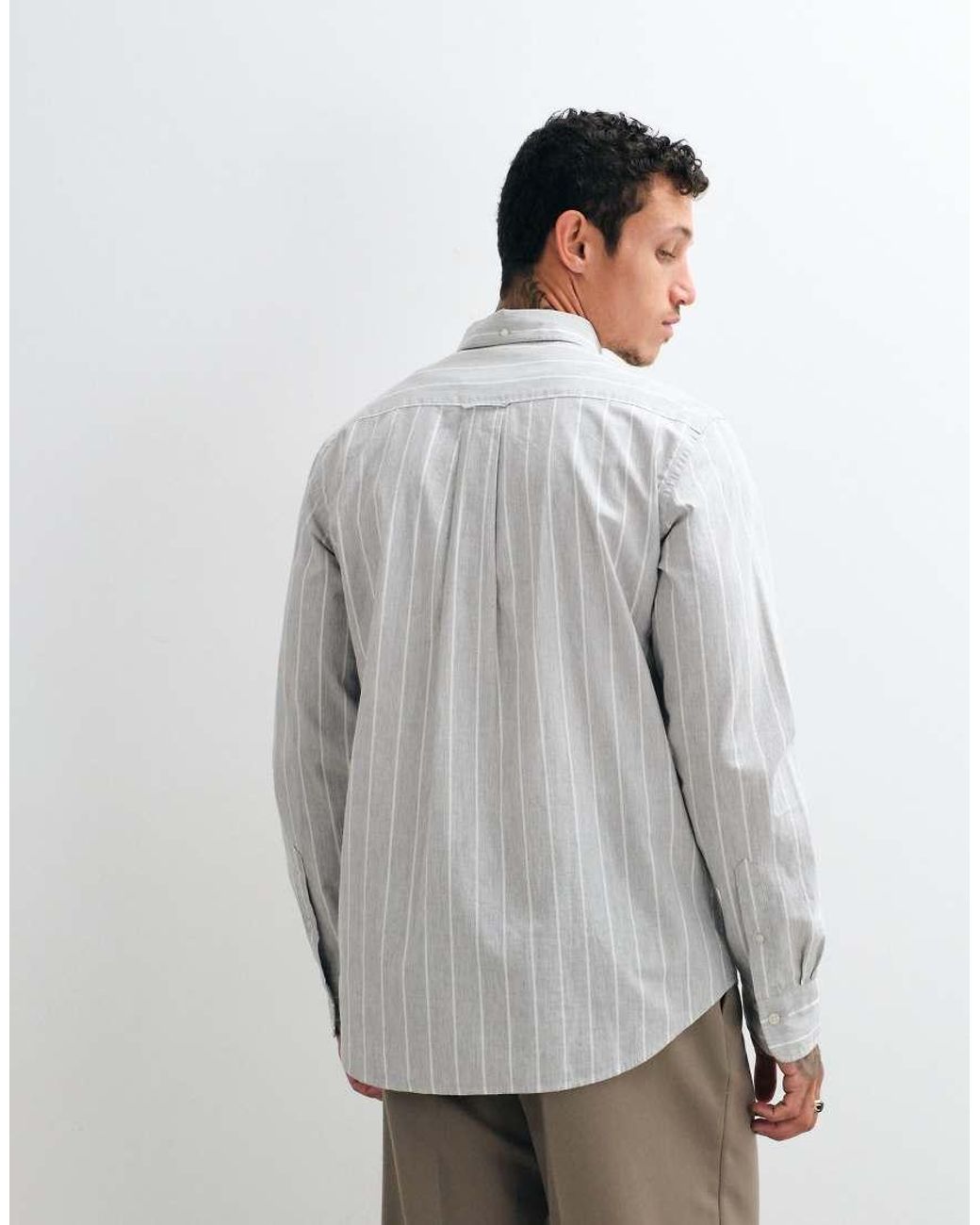 Gant Gray Regular Fit Poplin Melange Stripe Shirt for men