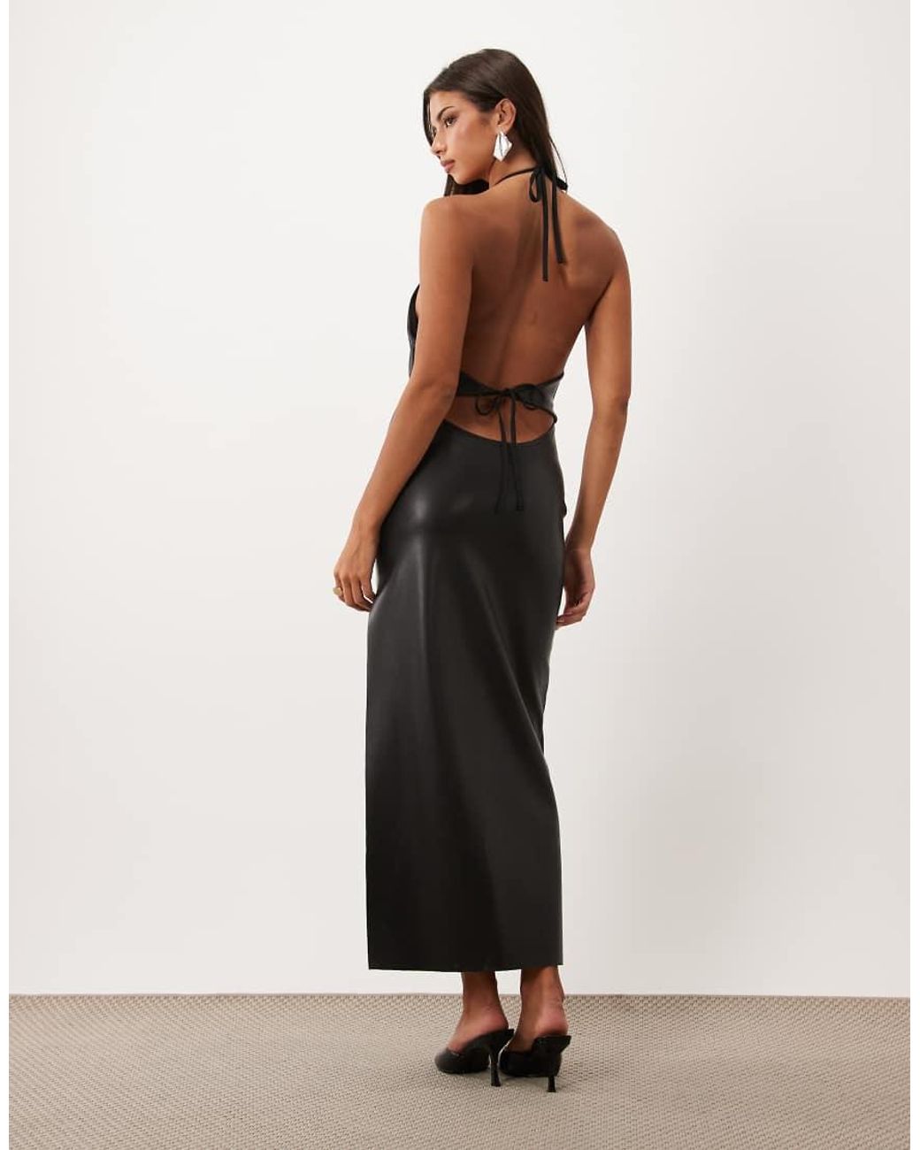 ASOS Natural Pu Deep Plunge Maxi Dress