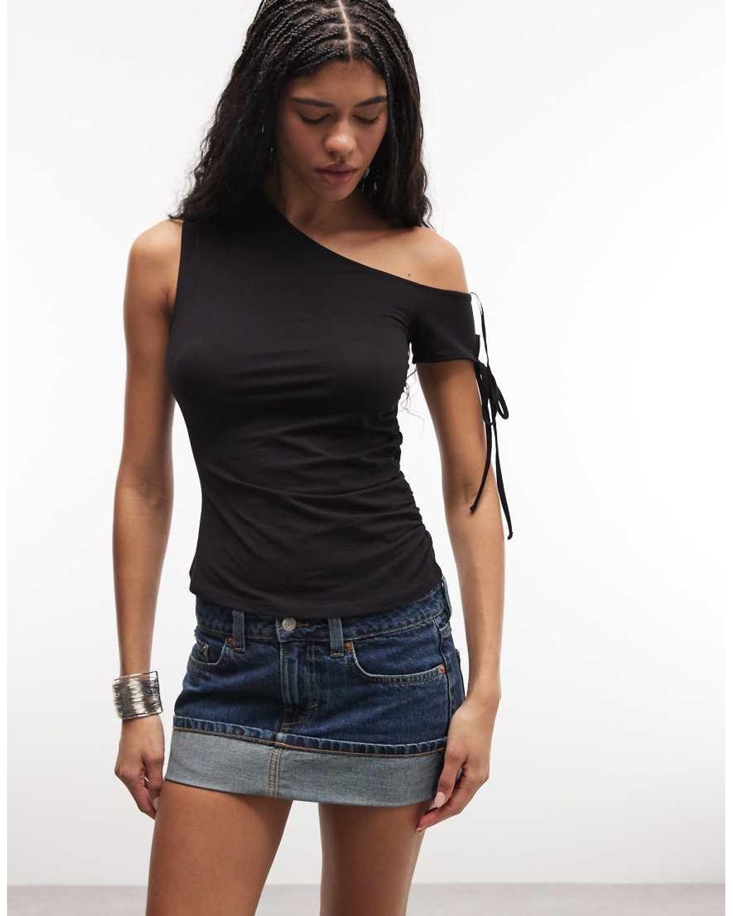 Monki Blue Fold Up Denim Mini Skirt