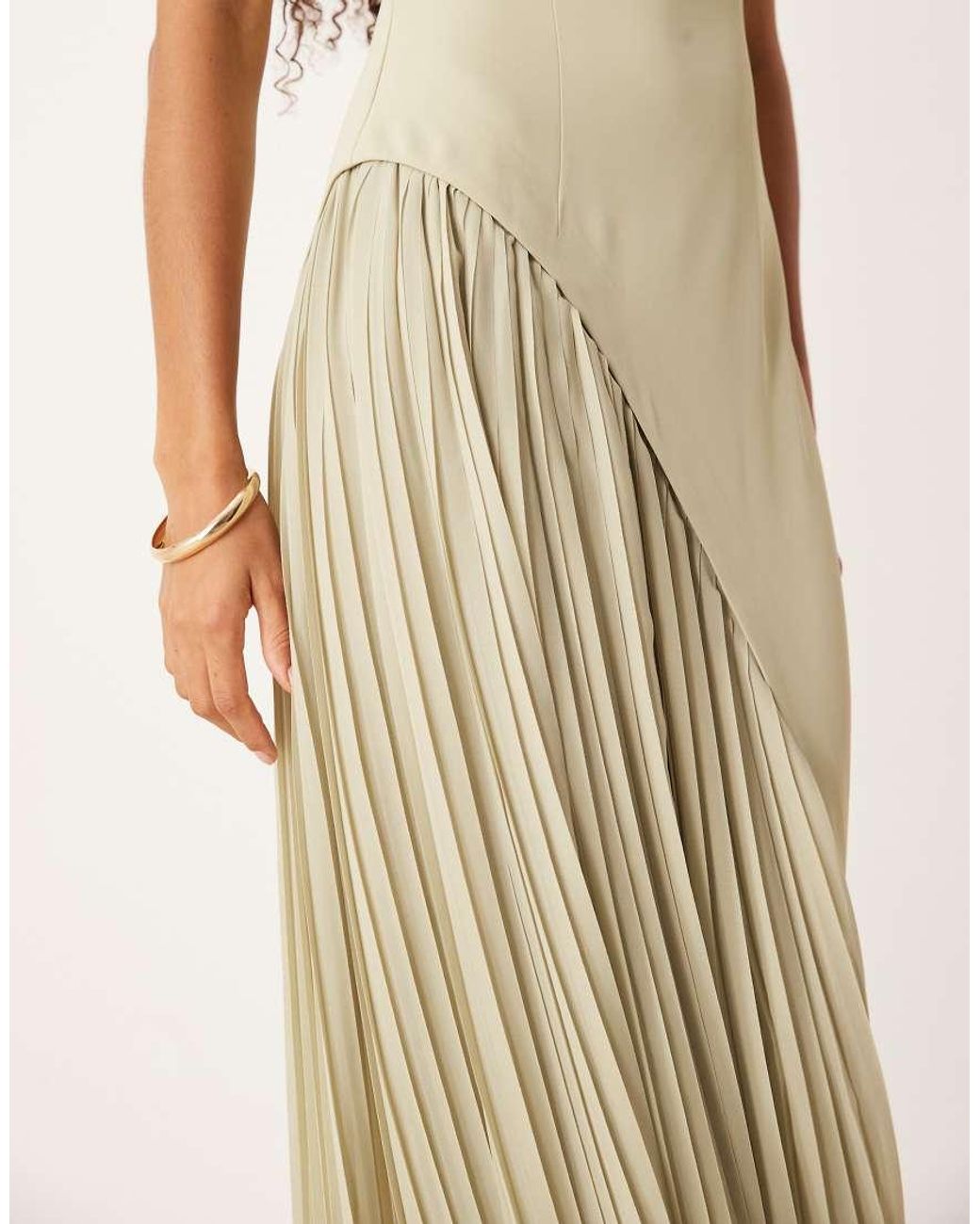 Six Stories Natural Cap Sleeve Pleated Maxi Dress