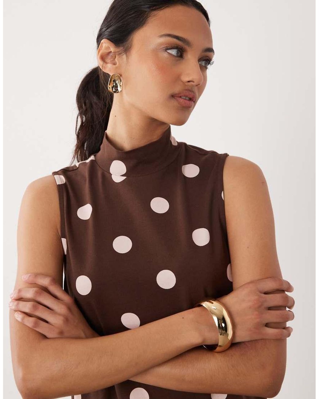 ASOS Brown Sleeveless Funnel Neck Maxi Dress