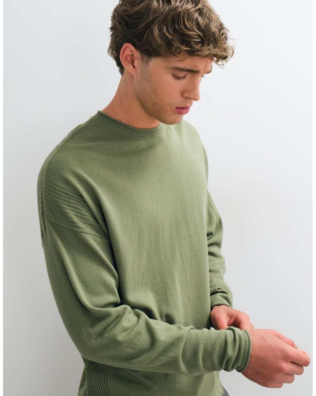 ASOS Green Oversized Knitted Jumper With Panel Detail for men