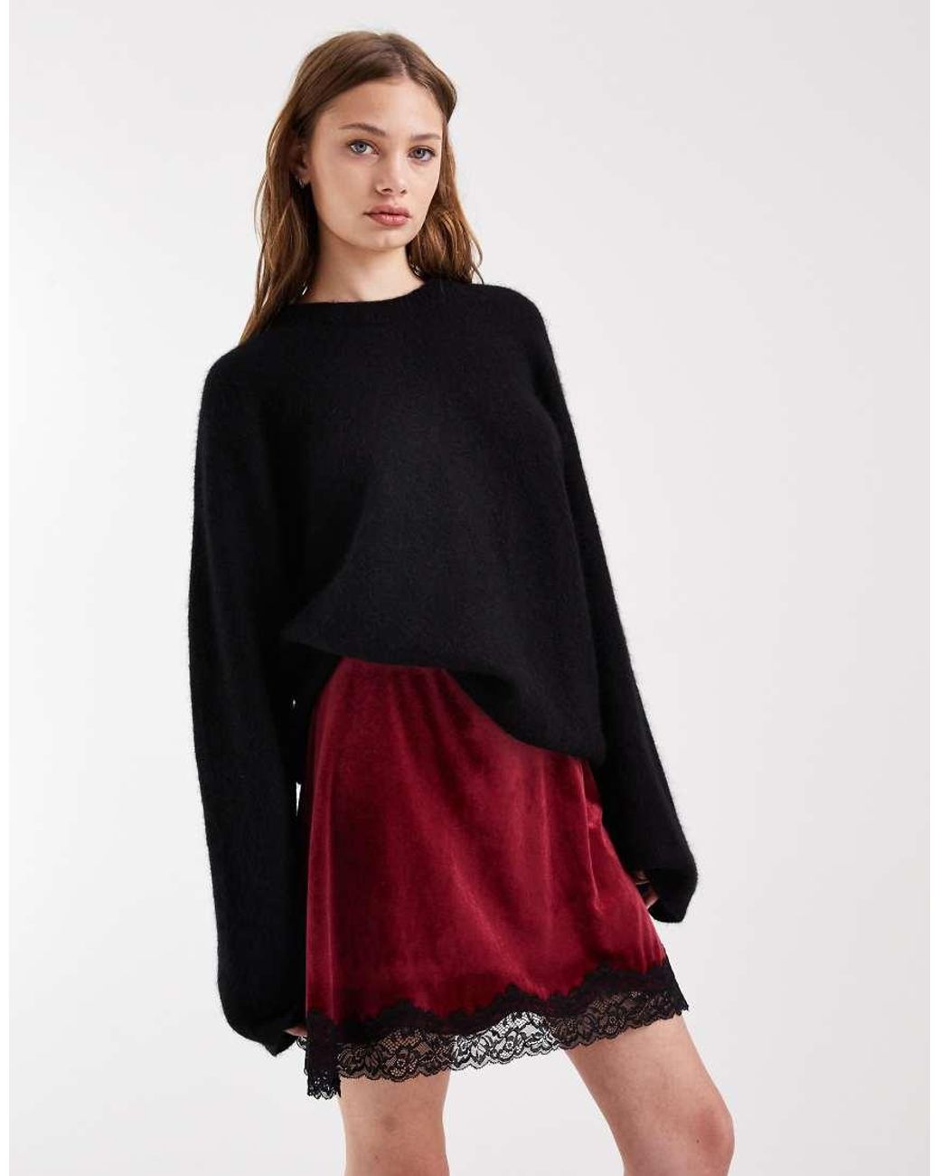 ASOS Red Velvet Mini Skirt With Lace Hem