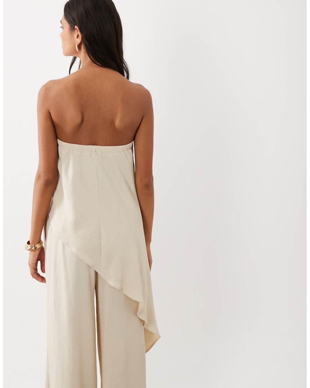 Six Stories Natural Embellished Bandeau Asymmetric Hem Top Co-ord