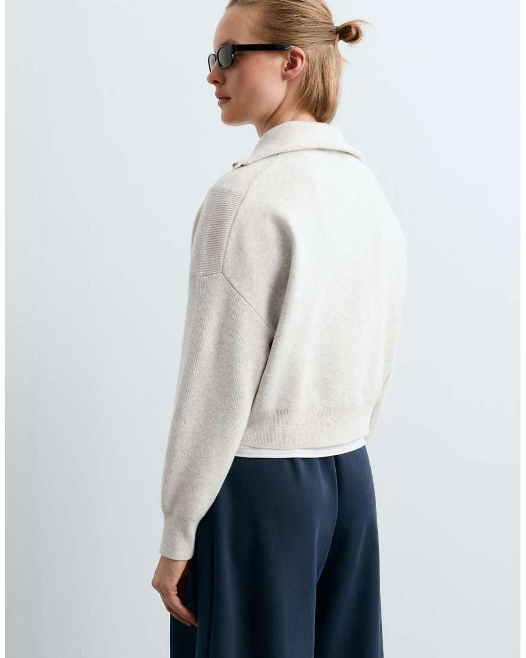 Oysho White Ribbed Knit Jacket