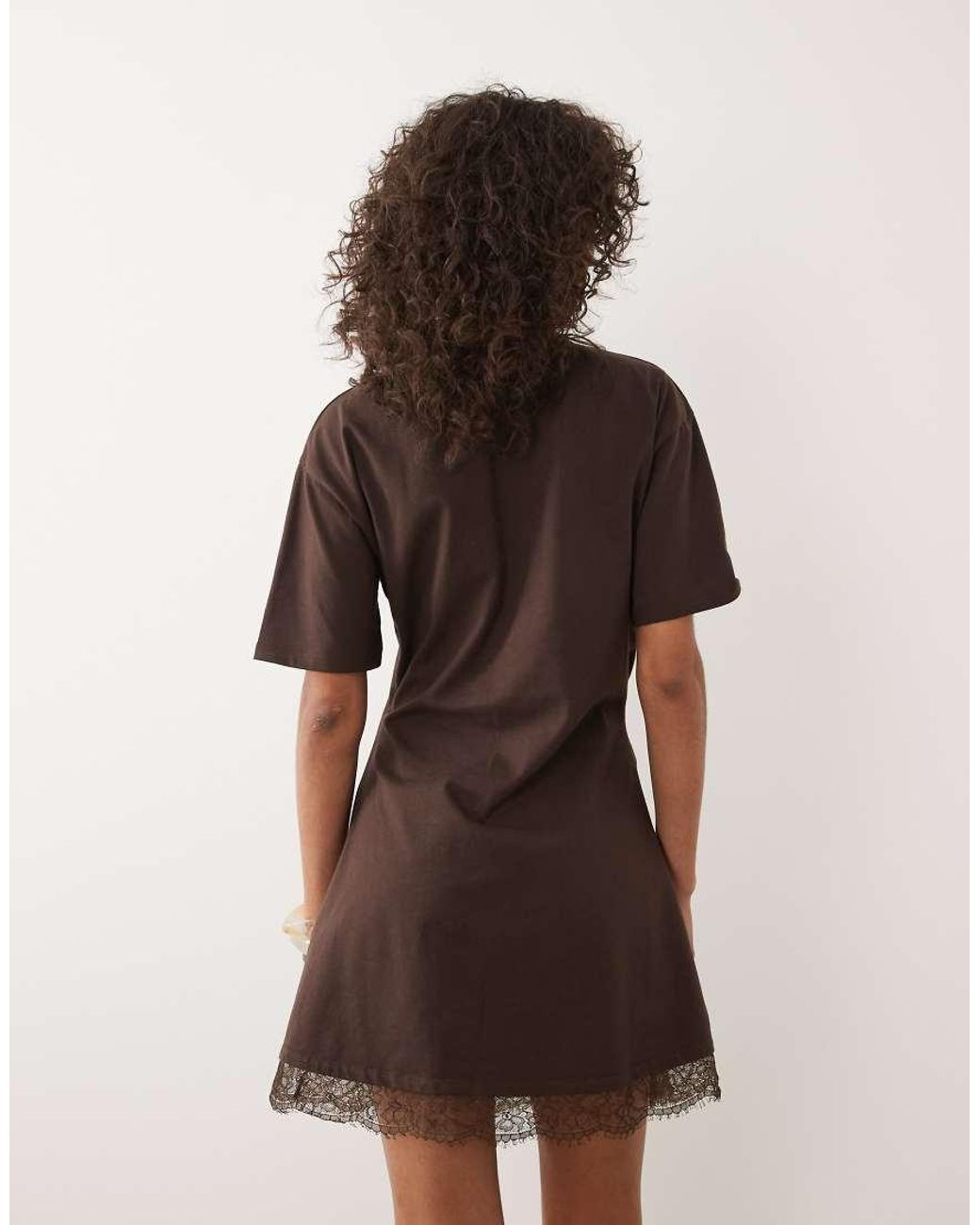 ASOS Brown Wrapped Waist Mini Dress With Lace Hem