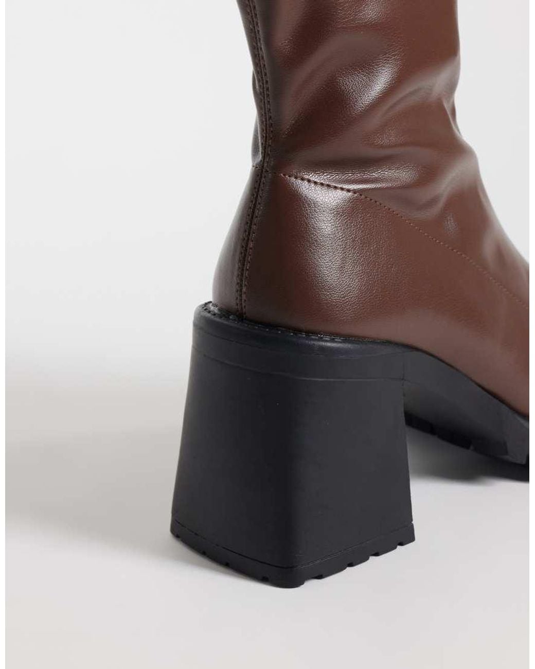 Raid Wide Fit Brown Riona Block Heeled Ankle Boots