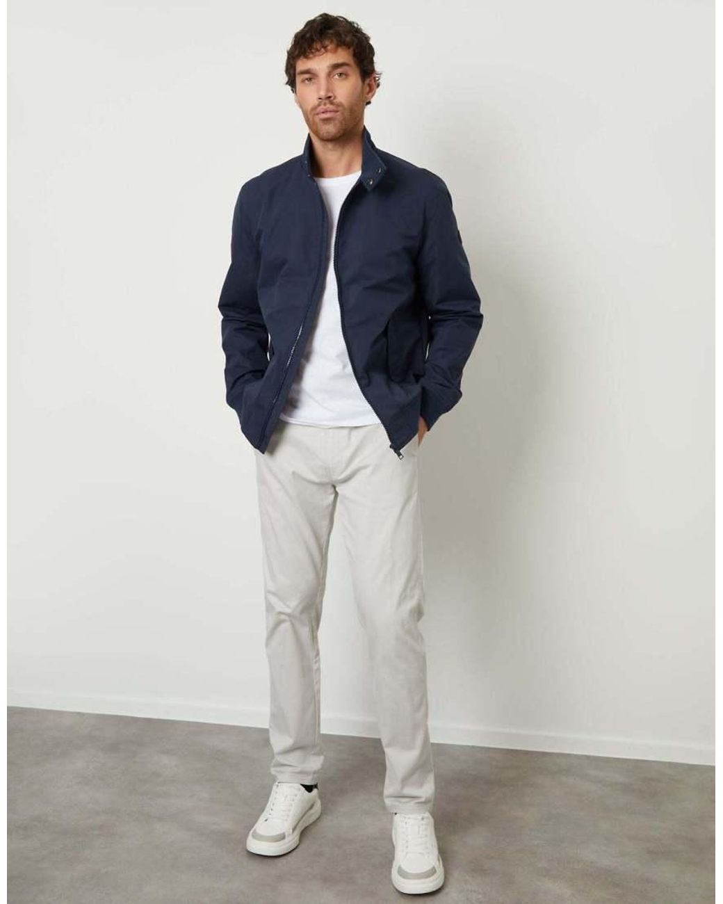 Threadbare Blue Showerproof Lightweight Zip Up Harrington Style Jacket for men
