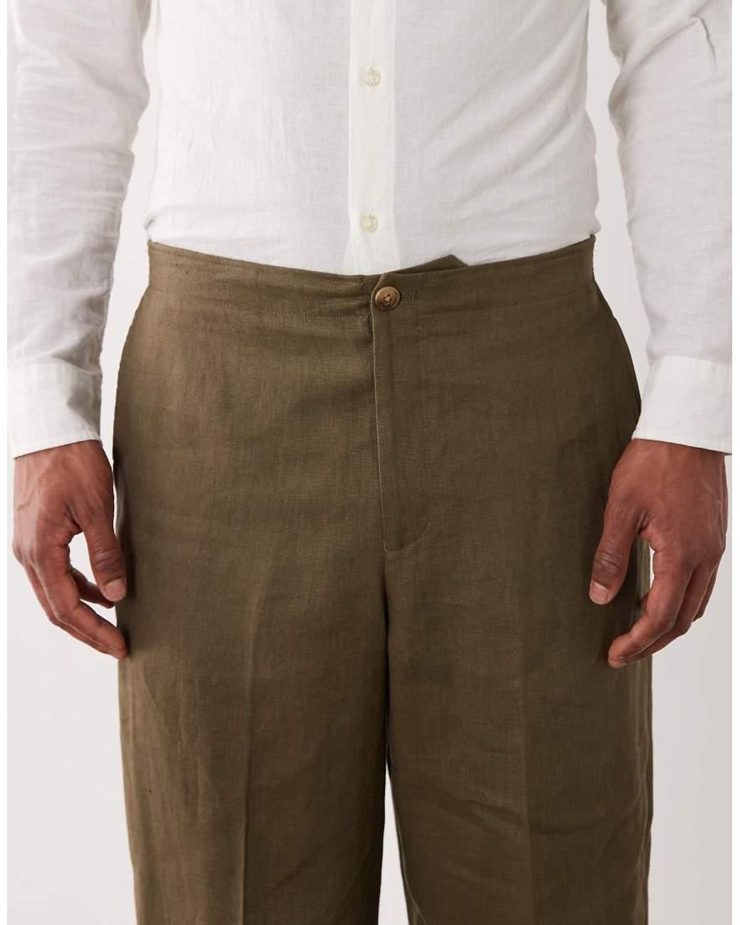 ASOS Natural Premium 100% Linen Wide Suit Pants for men