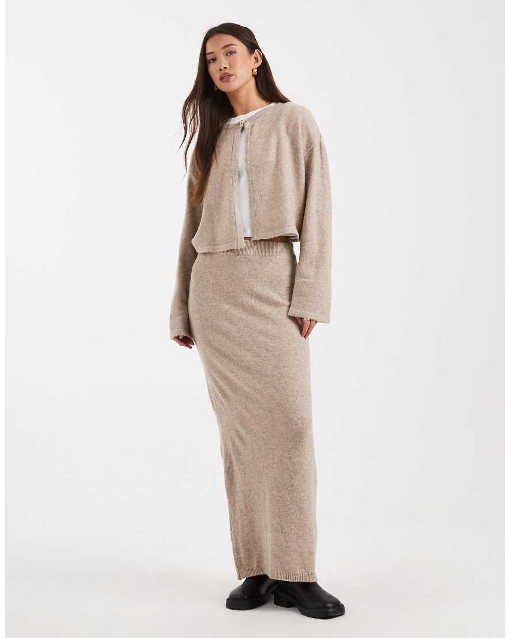 Pieces Natural Single Button Knitted Cardigan Co-Ord