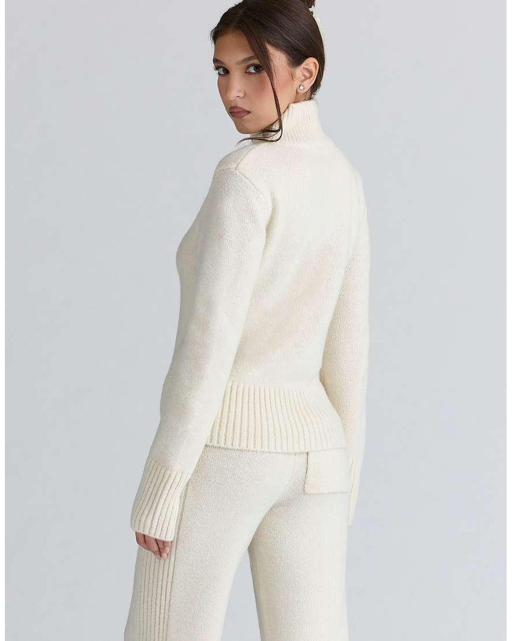 House Of Cb White Skye Ivory Merino Wool Roll Neck Sweater