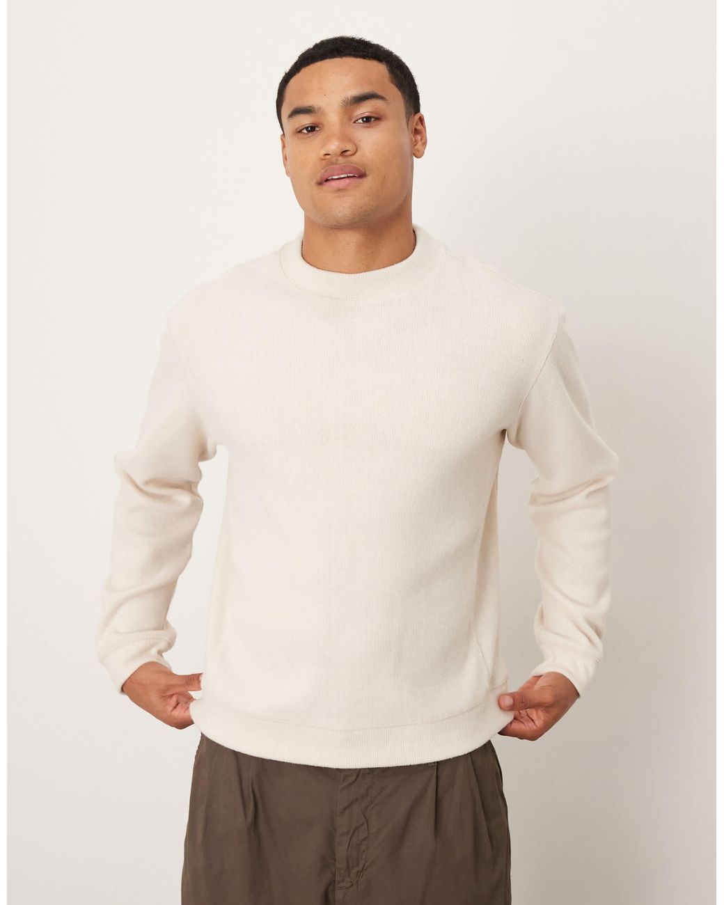 Mango Natural Compact Knit Mock Neck Jumper for men
