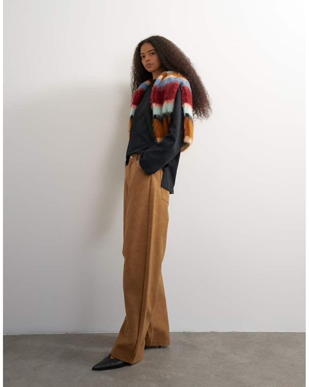 TOPSHOP Brown Faux Suede Barrel Leg Trouser