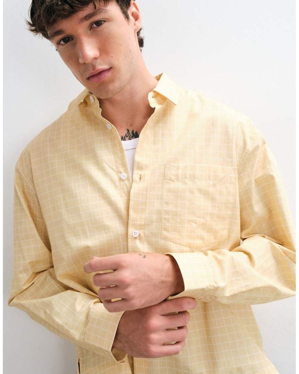 ASOS Natural Boxy Oversized Micro Check Shirt for men