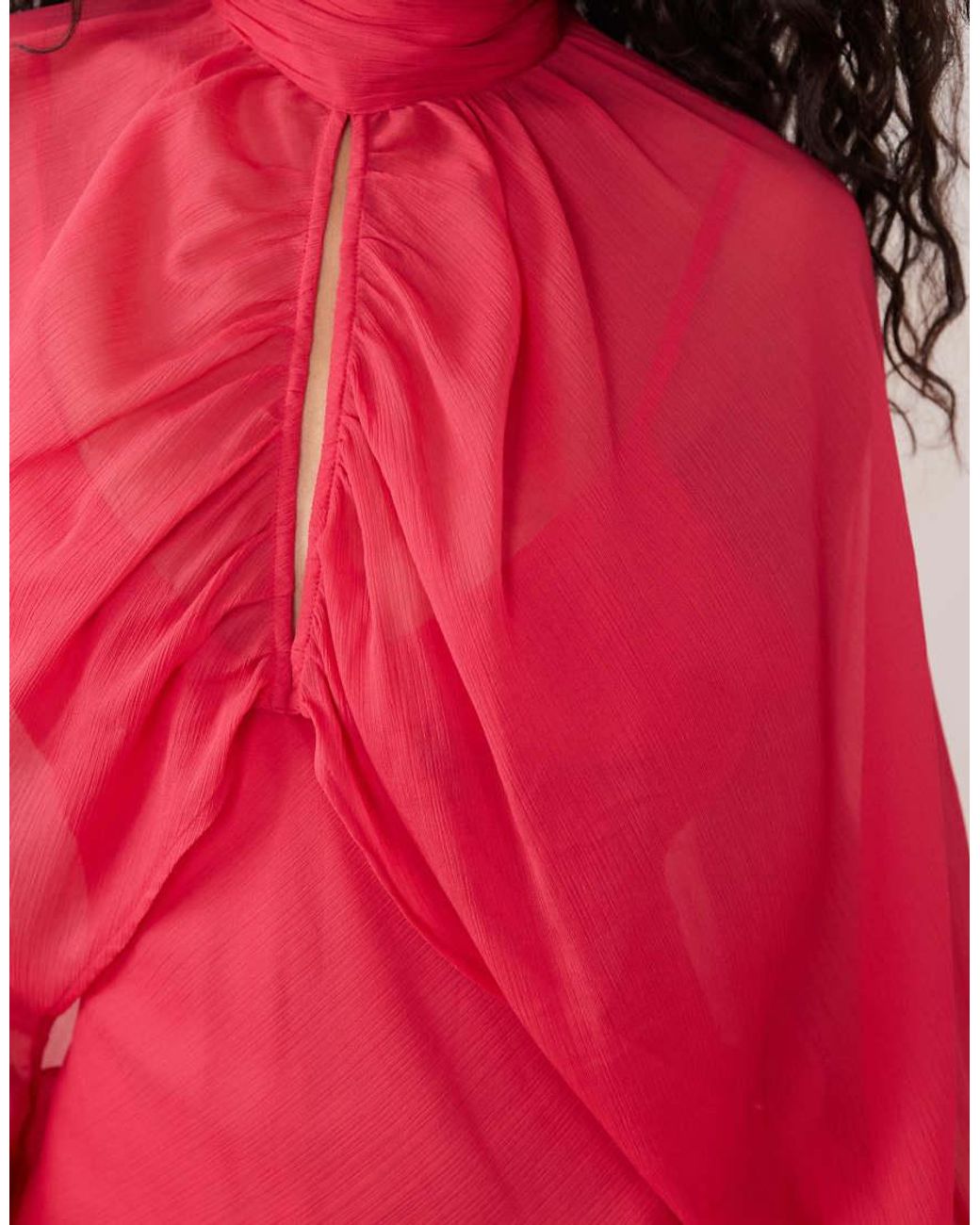 ASOS Red Keyhole Overlay Blouson Sleeve With Bias Cami Maxi Dress Underneath