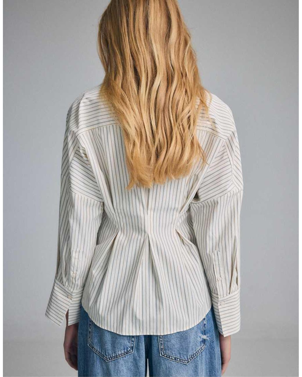 Stradivarius White Pleated Poplin Shirt