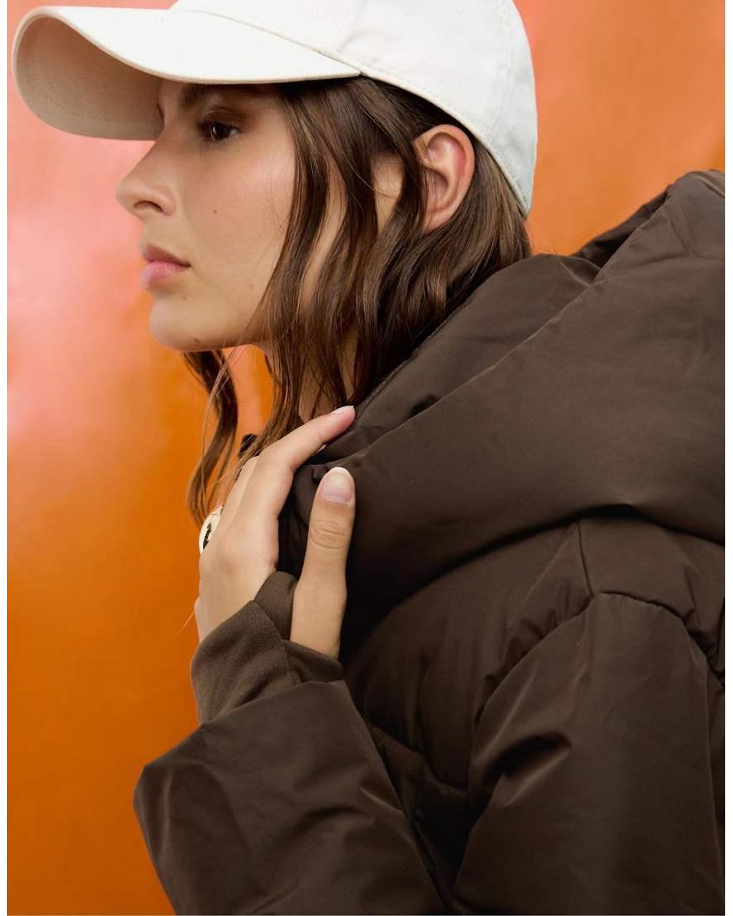 Stradivarius Brown Basic Hooded Puffer Jacket