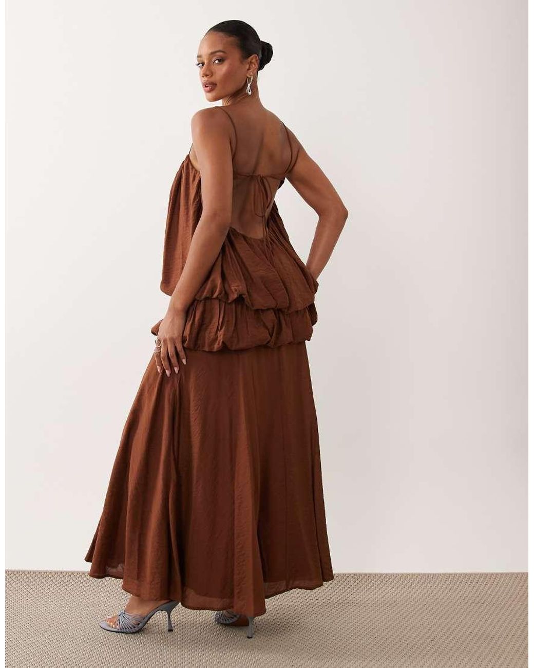 ASOS Brown Bubble Tiered Cami Strap Maxi Dress