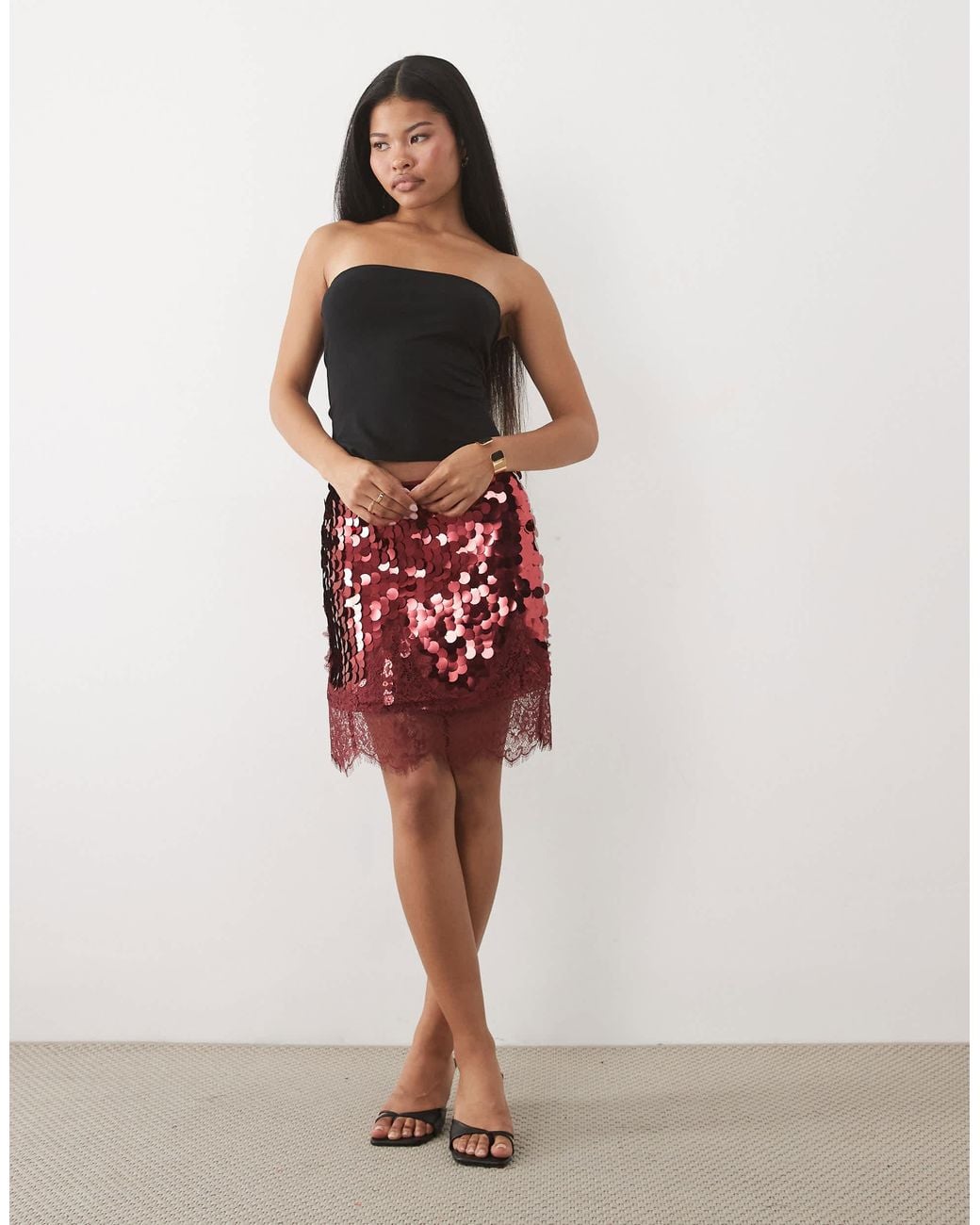 Never Fully Dressed Red Petite Sequin Mini Skirt