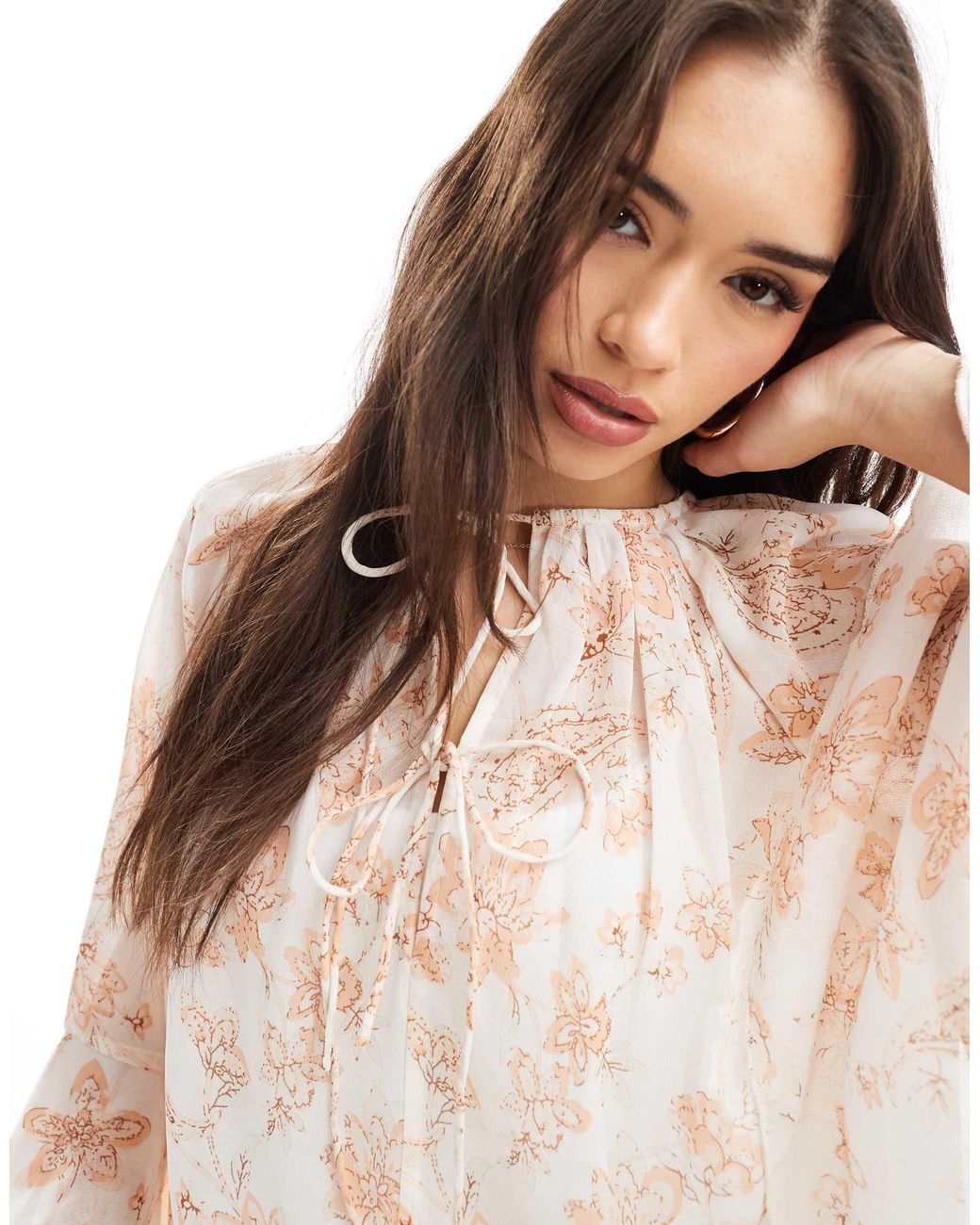 ASOS White Tie Neck Floaty Top