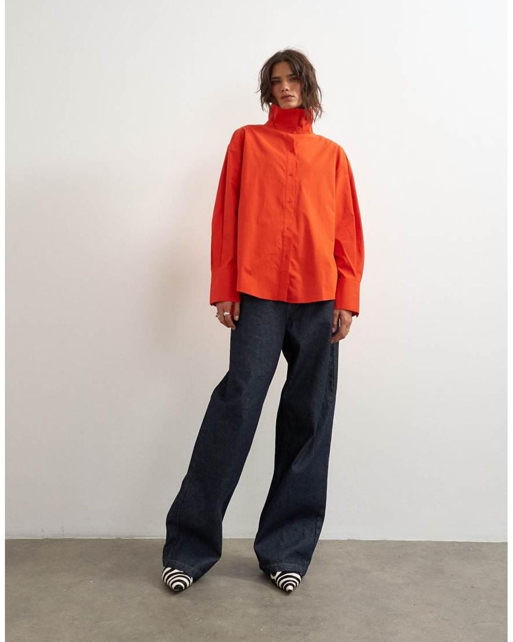 TOPSHOP Red Funnel Neck Shirt