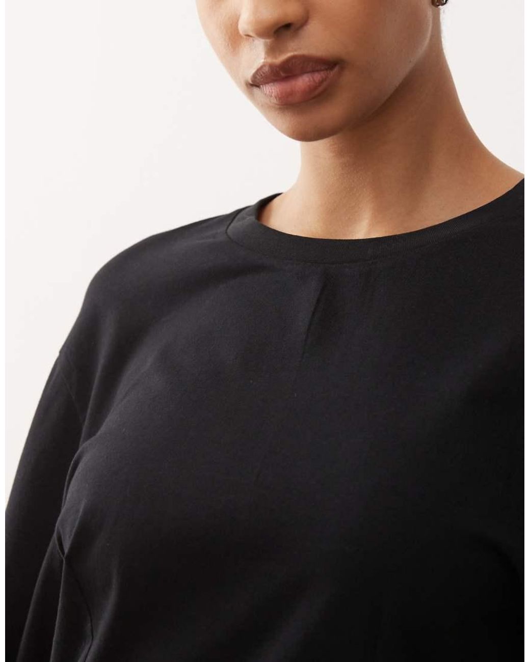 Monki Black Cinched Waist Structured Jersey Top