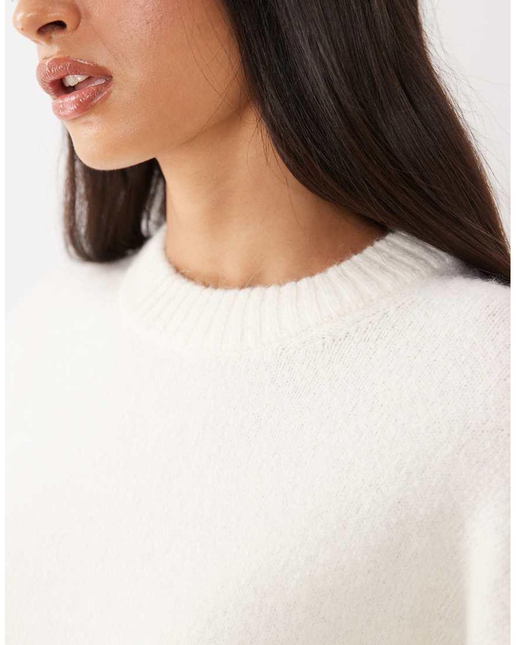 Gina Tricot White Crew Neck Knitted Wool Alpaca Jumper