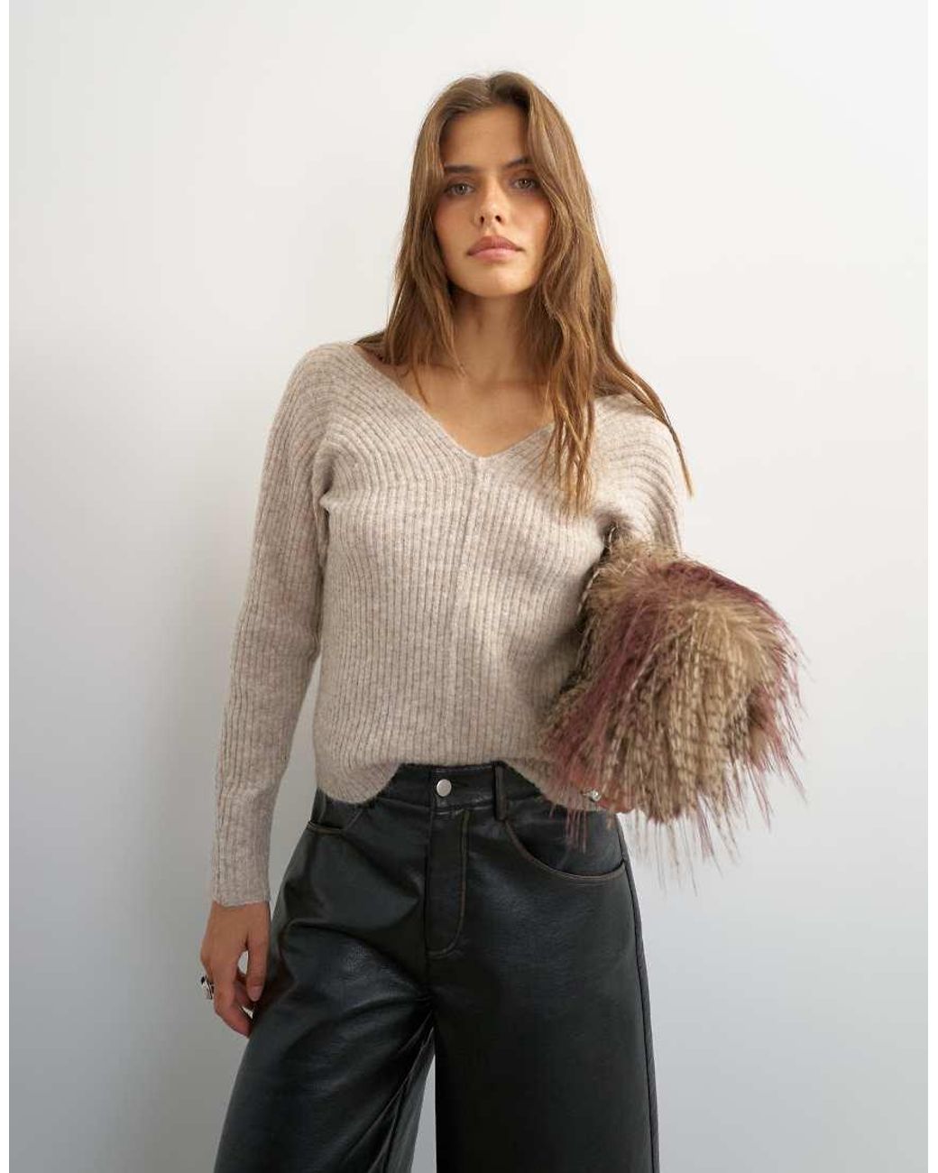 TOPSHOP Brown Knitted Slouchy Rib Jumper