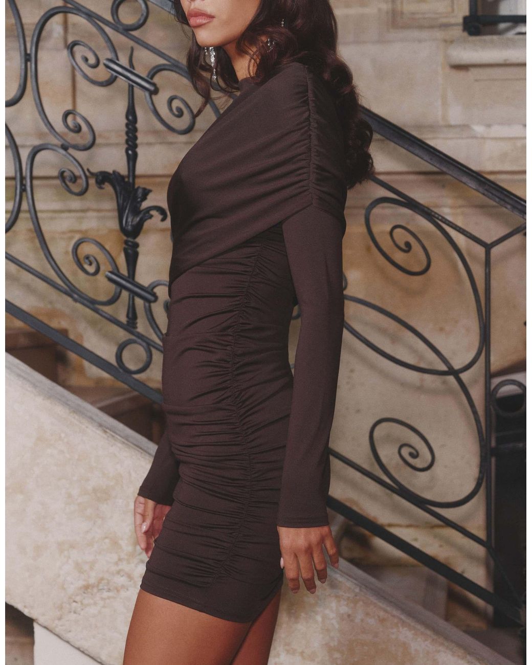 4th and reckless brown dress Women's Brown Polka Dot Chiffon Scarf Detail Maxi Dress | Kathani main image 0