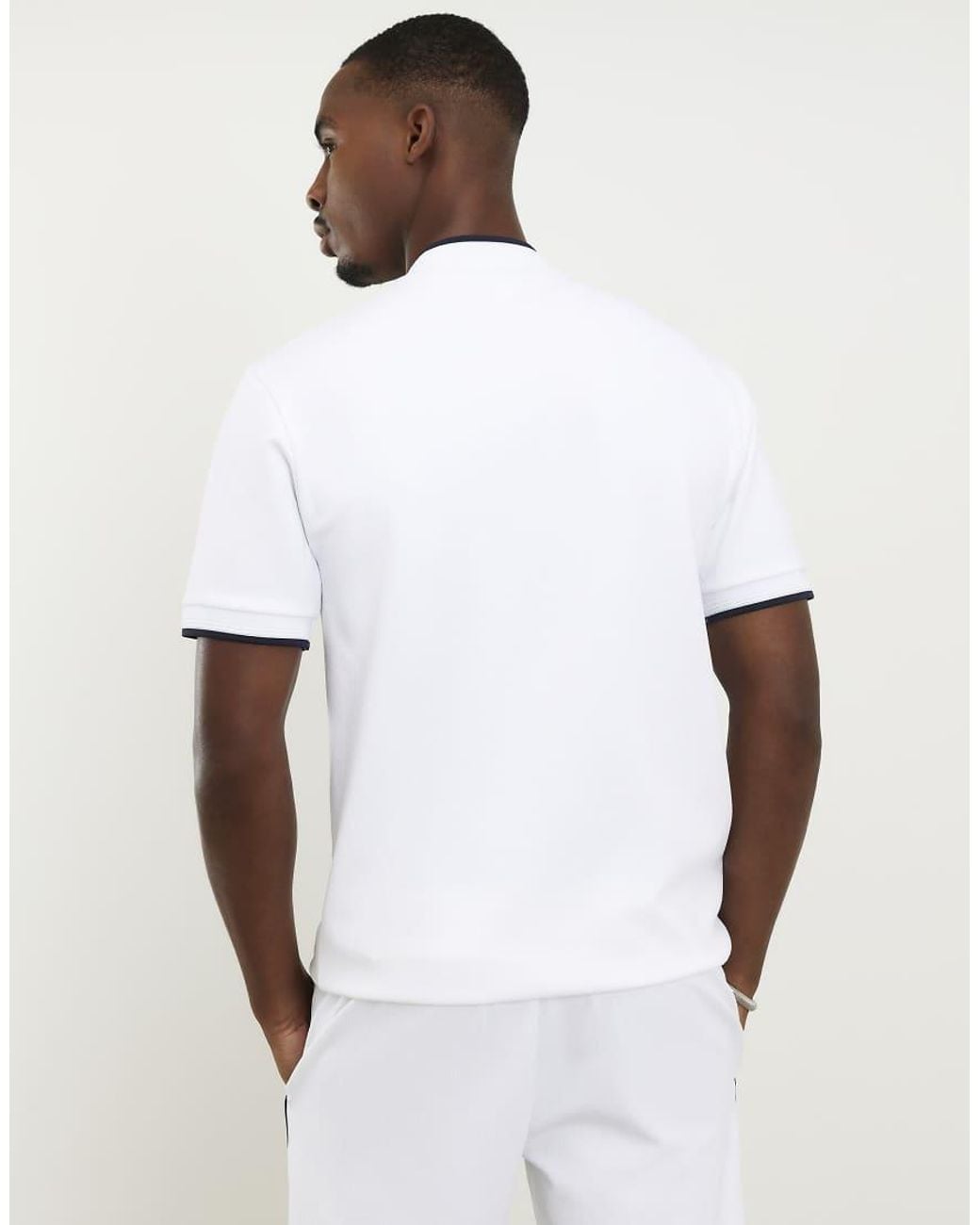 River Island White Slim Fit Tipped Baseball Polo Shirt for men