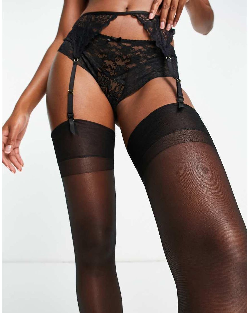 Bluebella Black Sheer Plain Topped Stockings