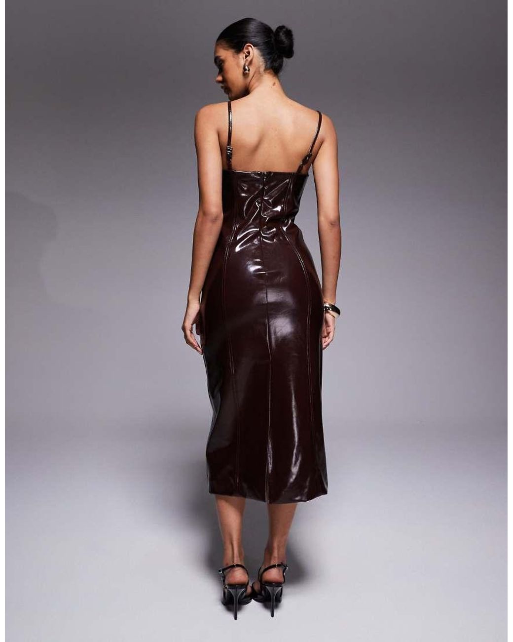 River Island Red Vinyl Midi Corset Dress